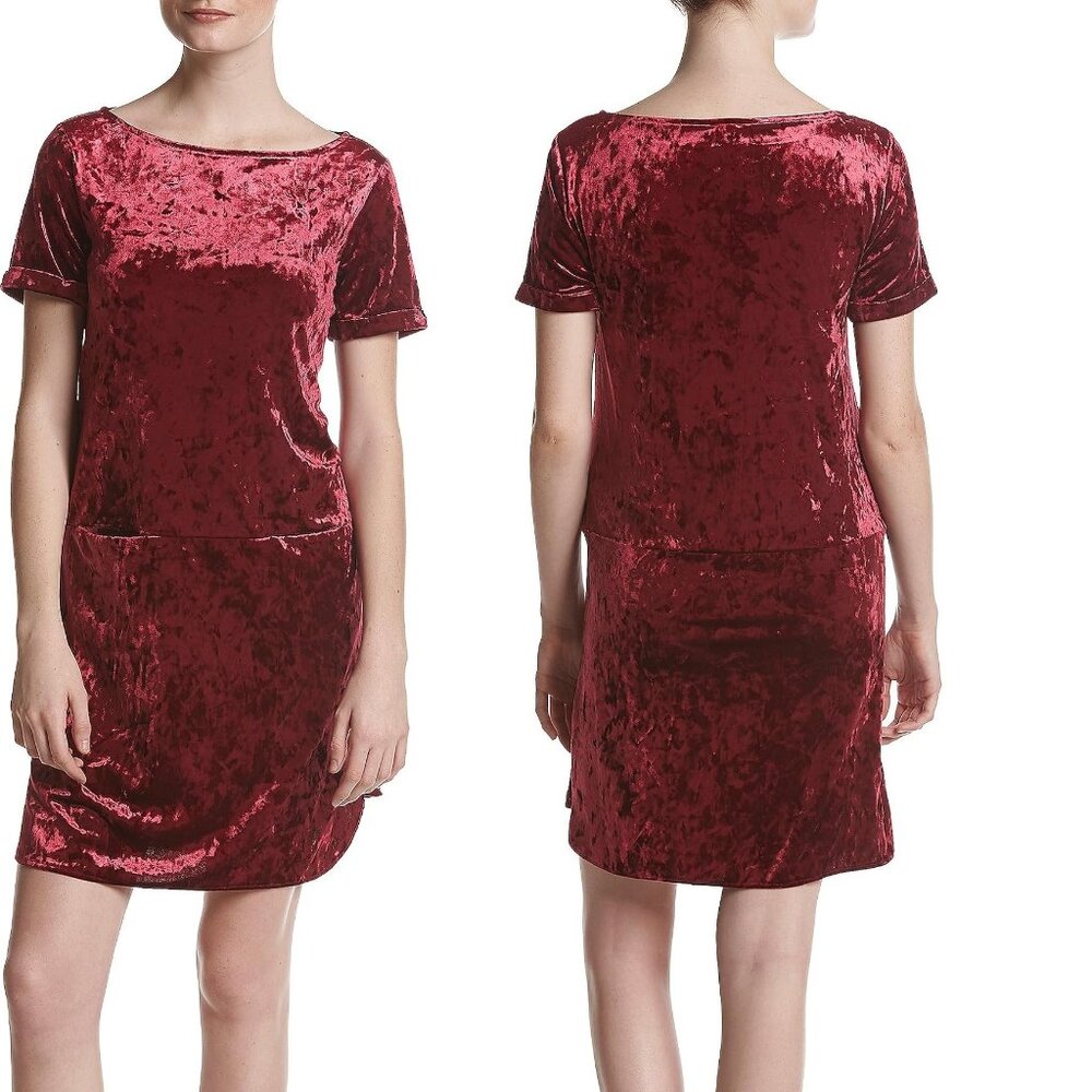 Womens Cupio Crushed Velvet Velour Pocket Dress Burgundy Size Small Med Lar NWT
